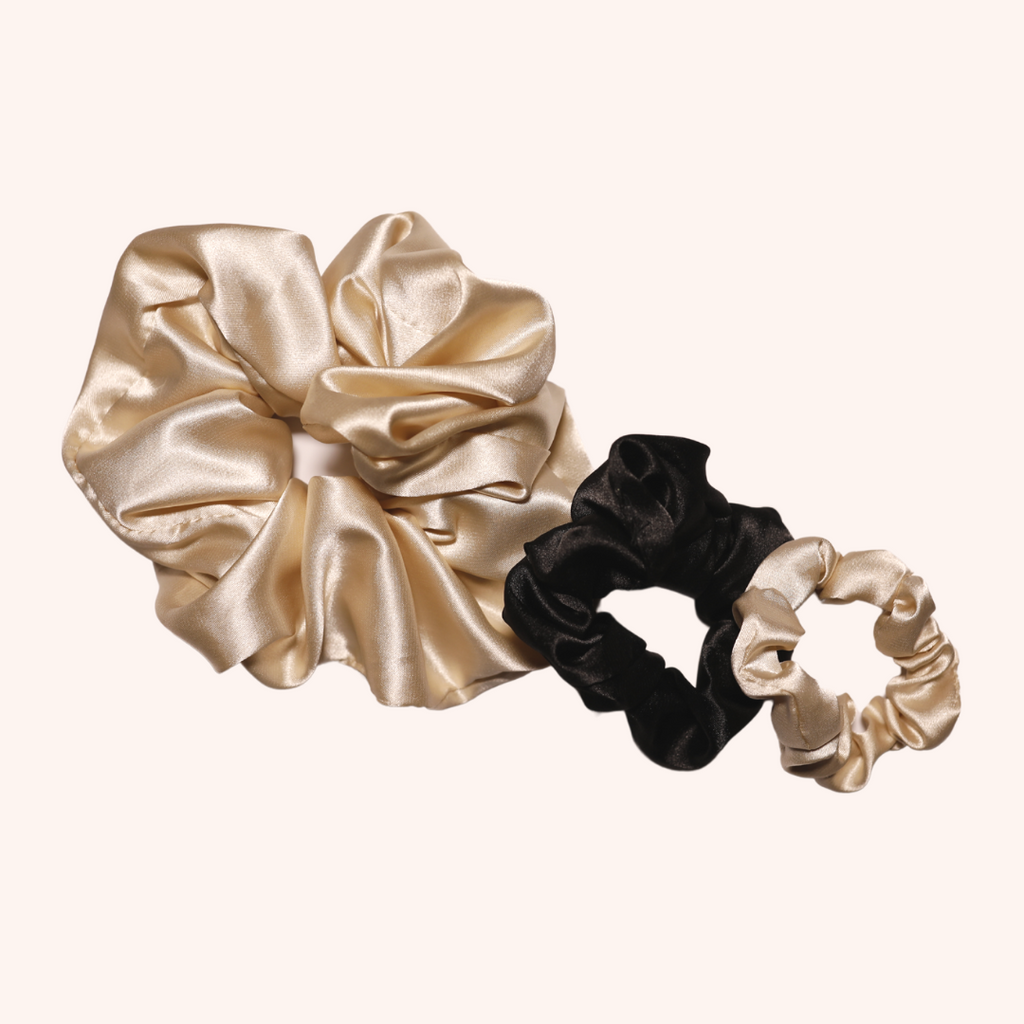 Creme Satin Scrunchie Set - 3 Piece