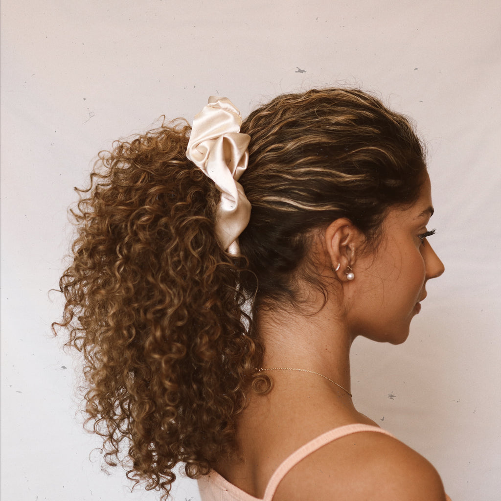 Creme Satin Scrunchie Set - 3 Piece